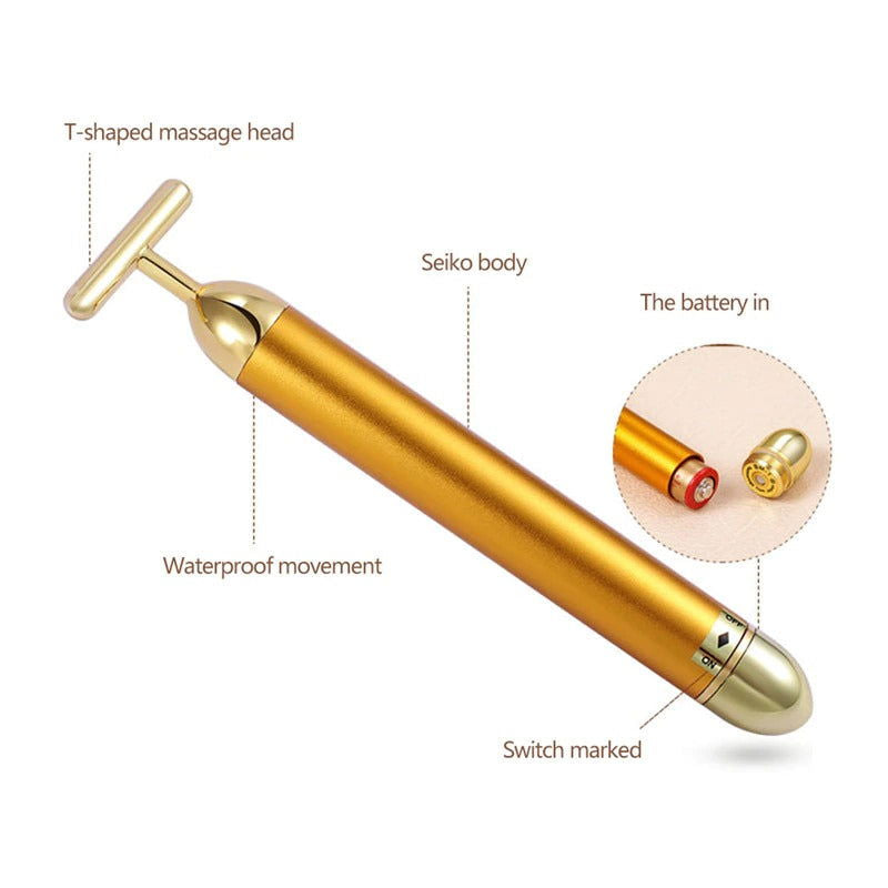 Energy 24K Gold T Beauty Bar Facial Roller Massager - World's Finest -