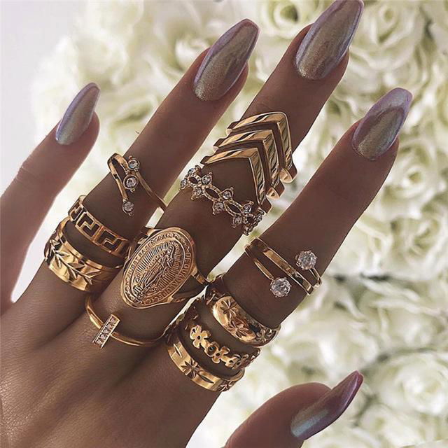 13 Piece Medallion Ring Set With Austrian Crystals 18K Gold Plated Ring ITALY Design - World's Finest - 