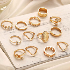 13 Piece Medallion Ring Set With Austrian Crystals 18K Gold Plated Ring ITALY Design - World's Finest - 