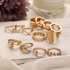 13 Piece Medallion Ring Set With Austrian Crystals 18K Gold Plated Ring ITALY Design - World's Finest - 