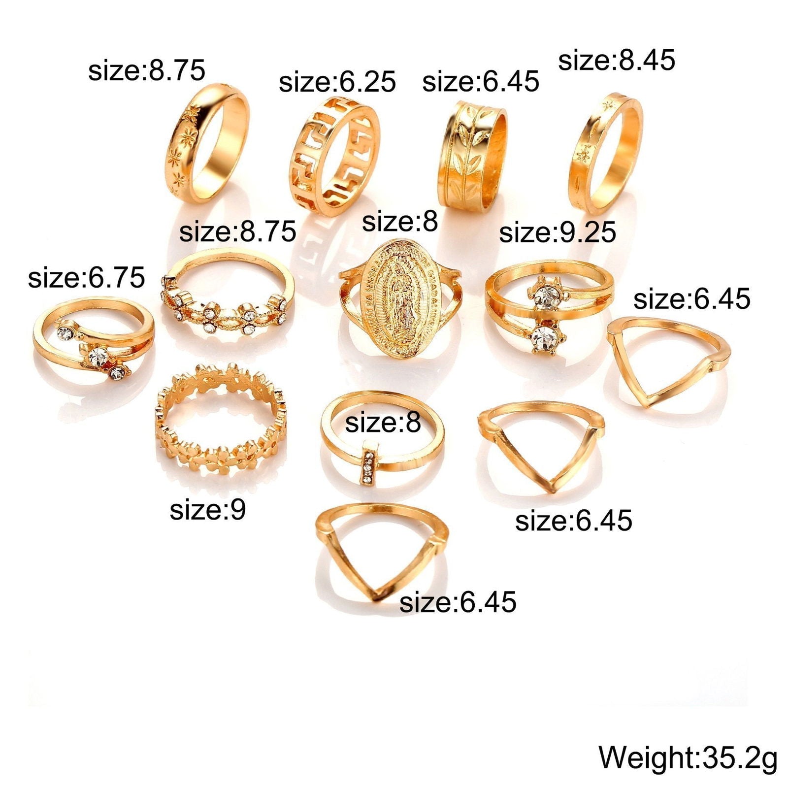 13 Piece Medallion Ring Set With Austrian Crystals 18K Gold Plated Ring ITALY Design - World's Finest - 