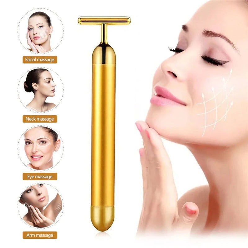 Energy 24K Gold T Beauty Bar Facial Roller Massager - World's Finest - 