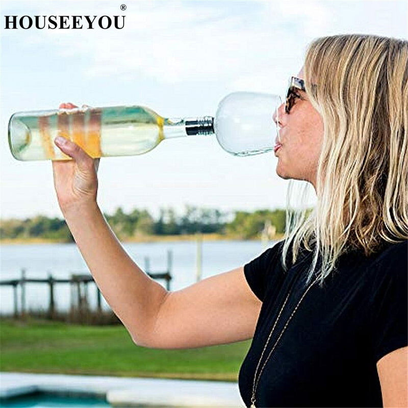 HOUSEEYOU Creative Red Wine Champagne Glass Cup with Silicone Seal Drink Directly from Bottle Crystal Glasses Cocktail Mug 260ML - World's Finest - 