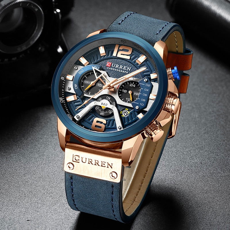 Military Leather Chronograph Wristwatch - World's Finest - 