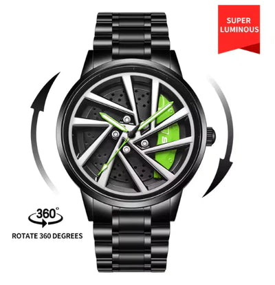 360° Rotating Quartz Sports Watch - Waterproof Car Rim Design for Men