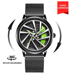 360° Rotating Quartz Sports Watch - Waterproof Car Rim Design for Men