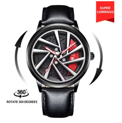 360° Rotating Quartz Sports Watch - Waterproof Car Rim Design for Men